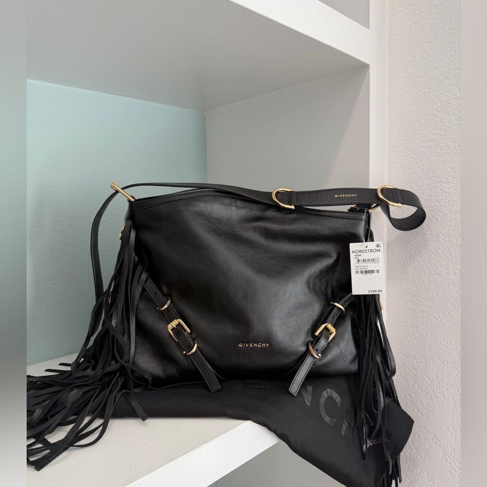 Givenchy Medium Voyou Fringe Leather Hobo Bag NEW Black Gold - Picture 6 of 15